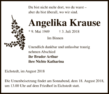 Traueranzeige von Angelika Krause von Uelzen