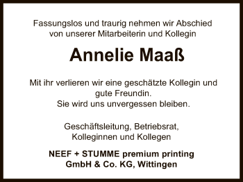 Traueranzeige von Annelie Maaß von Uelzen