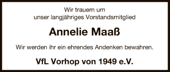 Traueranzeige von Annelie Maaß von Uelzen