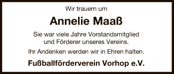 Traueranzeige von Annelie Maaß von Uelzen