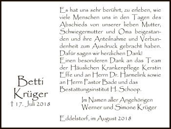 Traueranzeige von Betti Krüger von Uelzen