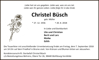 Traueranzeige von Christel Büsch von Uelzen