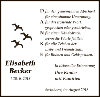 Traueranzeige von Elisabeth Becker von Uelzen