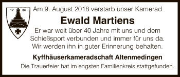 Traueranzeige von Ewald Martiens von Uelzen