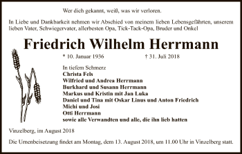 Traueranzeige von Friedrich Wilhelm Herrmann von Uelzen