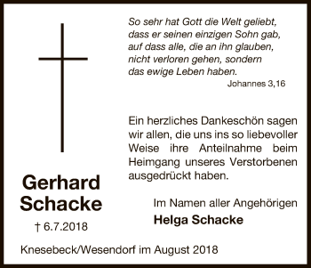 Traueranzeige von Gerhard Schacke von Uelzen