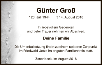 Traueranzeige von Günter Groß von Uelzen