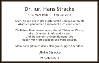 Traueranzeige von Hans Stracke von Uelzen