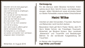 Traueranzeige von Heini Wilke von Uelzen