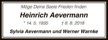 Traueranzeige von Heinrich Aevermann von Uelzen