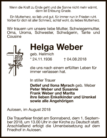 Traueranzeige von Helga Weber von Uelzen