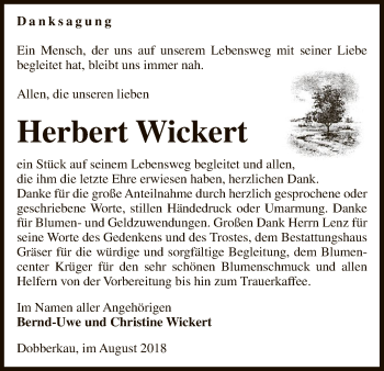 Traueranzeige von Herbert Wickert von Uelzen