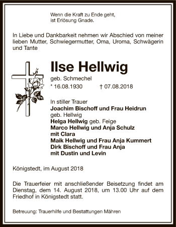 Traueranzeige von Ilse Hellwig von Uelzen