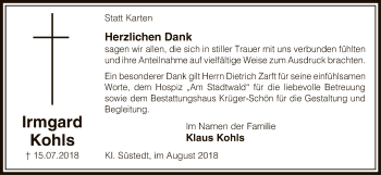 Traueranzeige von Irmgard Kohls von Uelzen