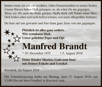 Traueranzeige von Manfred Brandt von Uelzen