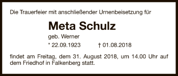 Traueranzeige von Meta Schulz von Uelzen