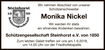 Traueranzeige von Monika Nickel von Uelzen