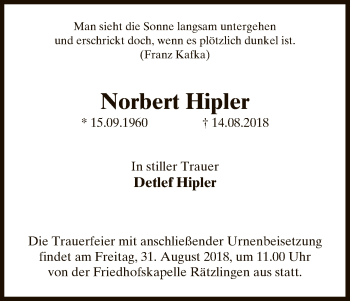 Traueranzeige von Norbert Hipler von Uelzen