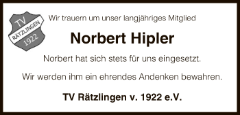 Traueranzeige von Norbert Hipler von Uelzen