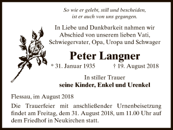 Traueranzeige von Peter Langner von Uelzen