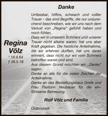 Traueranzeige von Regina Völz von Uelzen