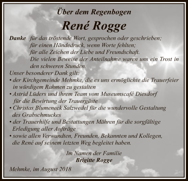  Traueranzeige für René Rogge vom 14.08.2018 aus Uelzen