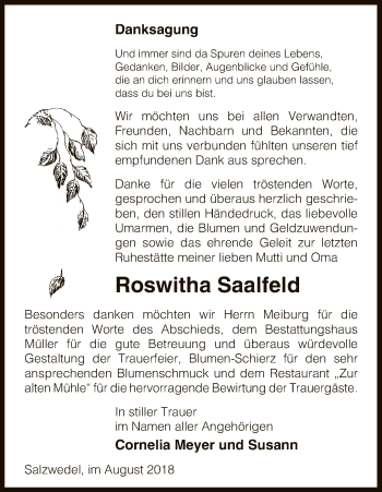 Traueranzeige von Roswitha Saalfeld von Uelzen