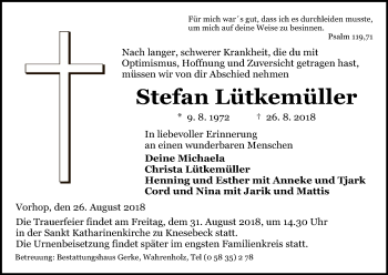 Traueranzeige von Stefan Lütkemüller von Uelzen