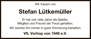 Traueranzeige von Stefan Lütkemüller von Uelzen