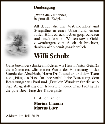 Traueranzeige von Willi Schulz von Uelzen