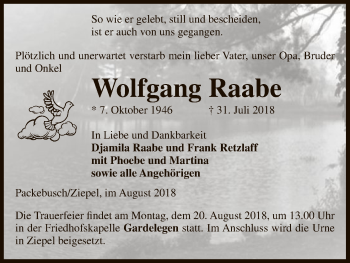 Traueranzeige von Wolfgang Raabe von Uelzen