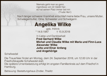 Traueranzeige von Angelika Wilke von Uelzen