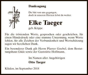 Traueranzeige von Elke Taeger von Uelzen