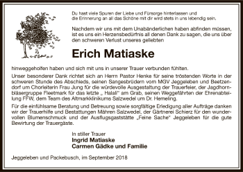 Traueranzeige von Erich Matiaske von Uelzen