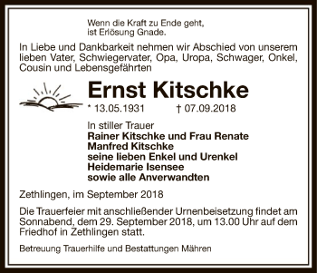 Traueranzeige von Ernst Kitschke von Uelzen