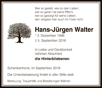 Traueranzeige von Hans-Jürgen Walter von Uelzen