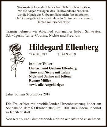 Traueranzeige von Hildegard Ellenberg von Uelzen