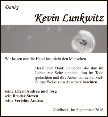 Traueranzeige von Kevin Lunkwitz von Uelzen