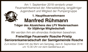 Traueranzeige von Manfred Rühmann von Uelzen