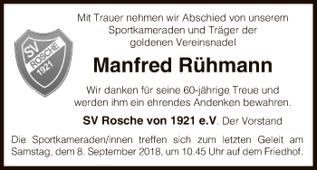 Traueranzeige von Manfred Rühmann von Uelzen