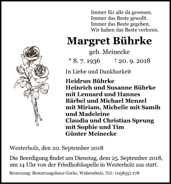 Traueranzeige von Margret Bührke von Uelzen