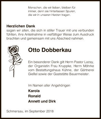 Traueranzeige von Otto Dobberkau von Uelzen