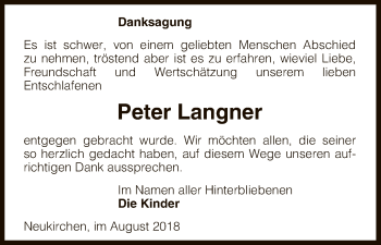 Traueranzeige von Peter Langner von Uelzen