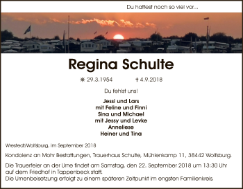 Traueranzeige von Regina Schulte von Uelzen