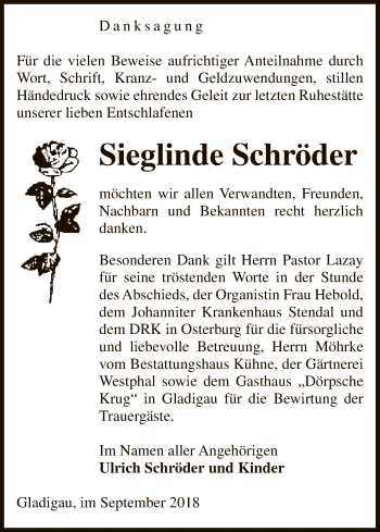 Traueranzeige von Sieglinde Schröder von Uelzen