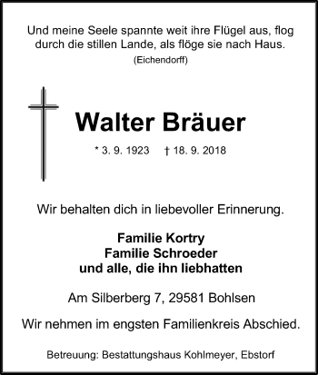 Traueranzeige von Walter Bräuer von Uelzen