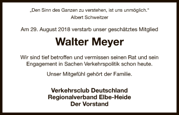 Traueranzeige von Walter Meyer von Uelzen