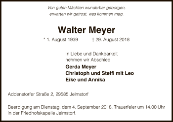 Traueranzeige von Walter Meyer von Uelzen