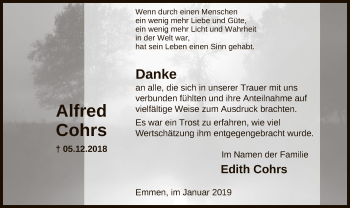 Traueranzeige von Alfred Cohrs von Uelzen