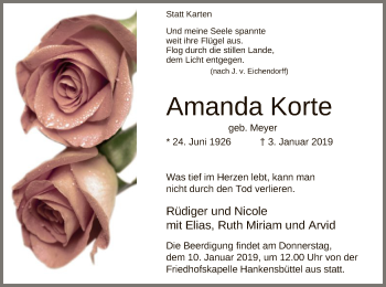 Traueranzeige von Amanda Korte von Uelzen